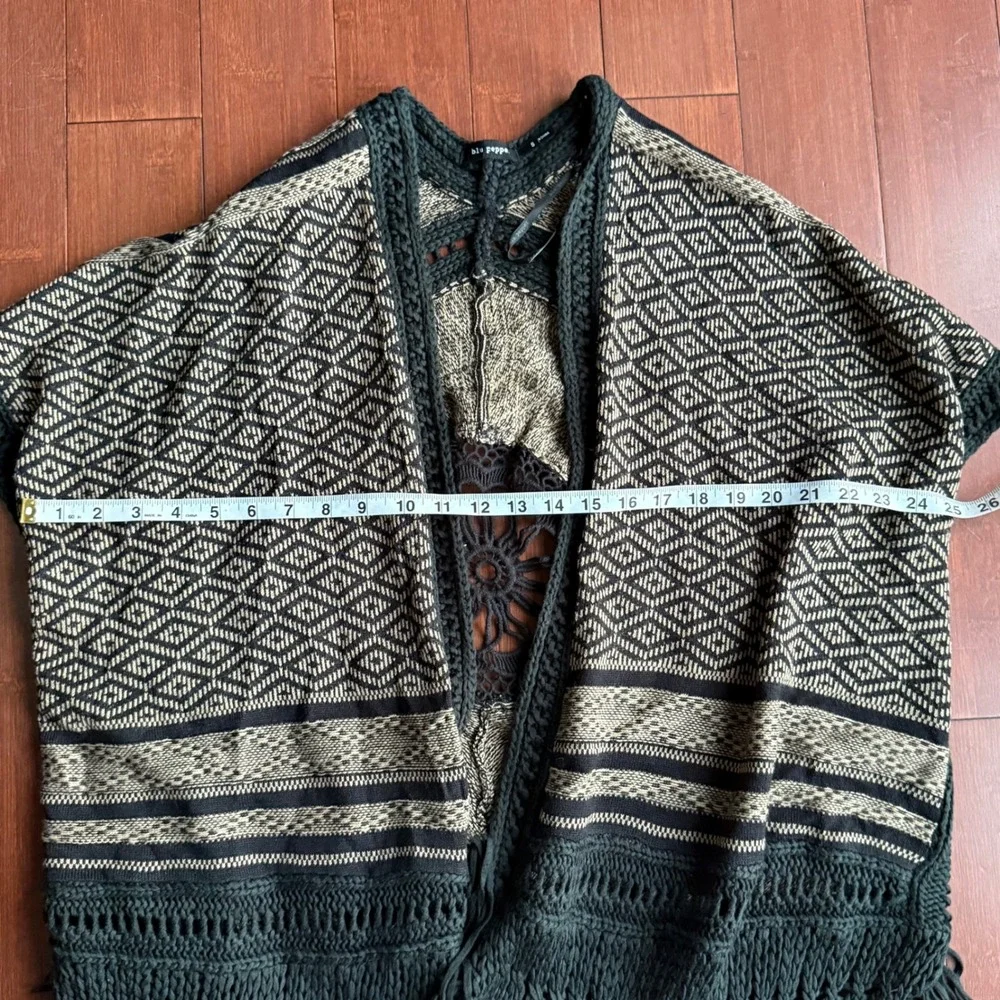 Beige and Black Fringe‎ Trim Cardigan